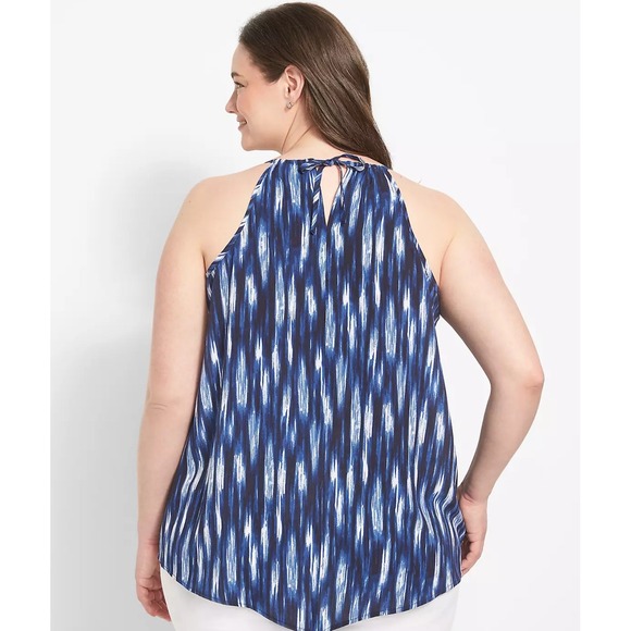 Lane‎ Bryant Halter Top with Hankerchief Hem Size 24 Plus Navy White Ikat NEW - Picture 2 of 10
